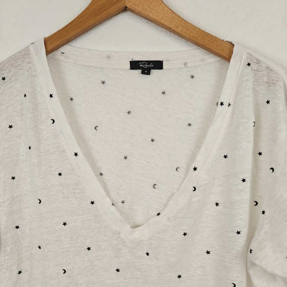 Rails Cara Stars & Moon Print V-neck Short-sleeve Tshirt Sheer Linen Blend SM - Picture 4 of 9